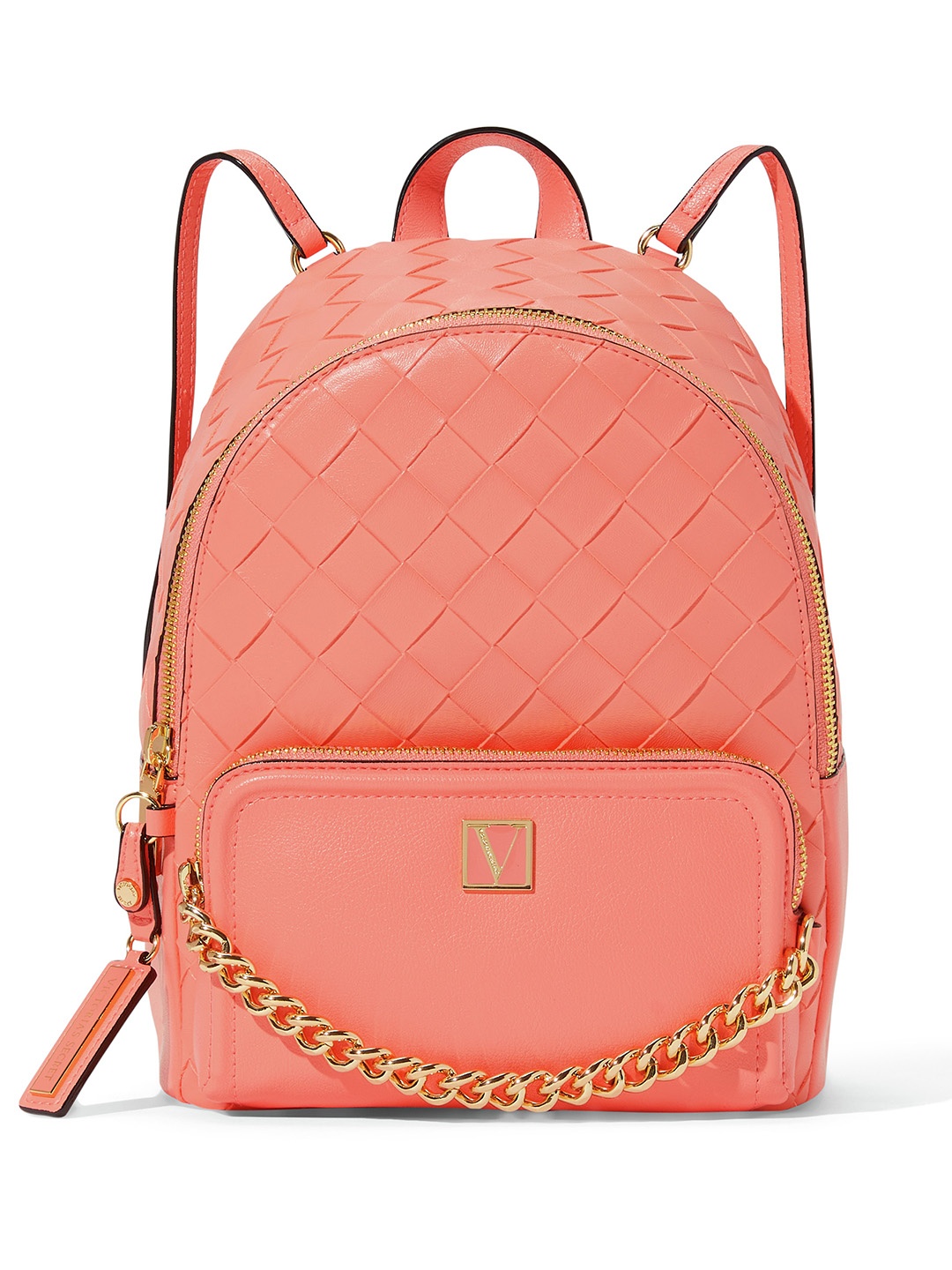 

Victoria's Secret Women Textured Small-Sized Backpack with Chain Detail 5L, Coral