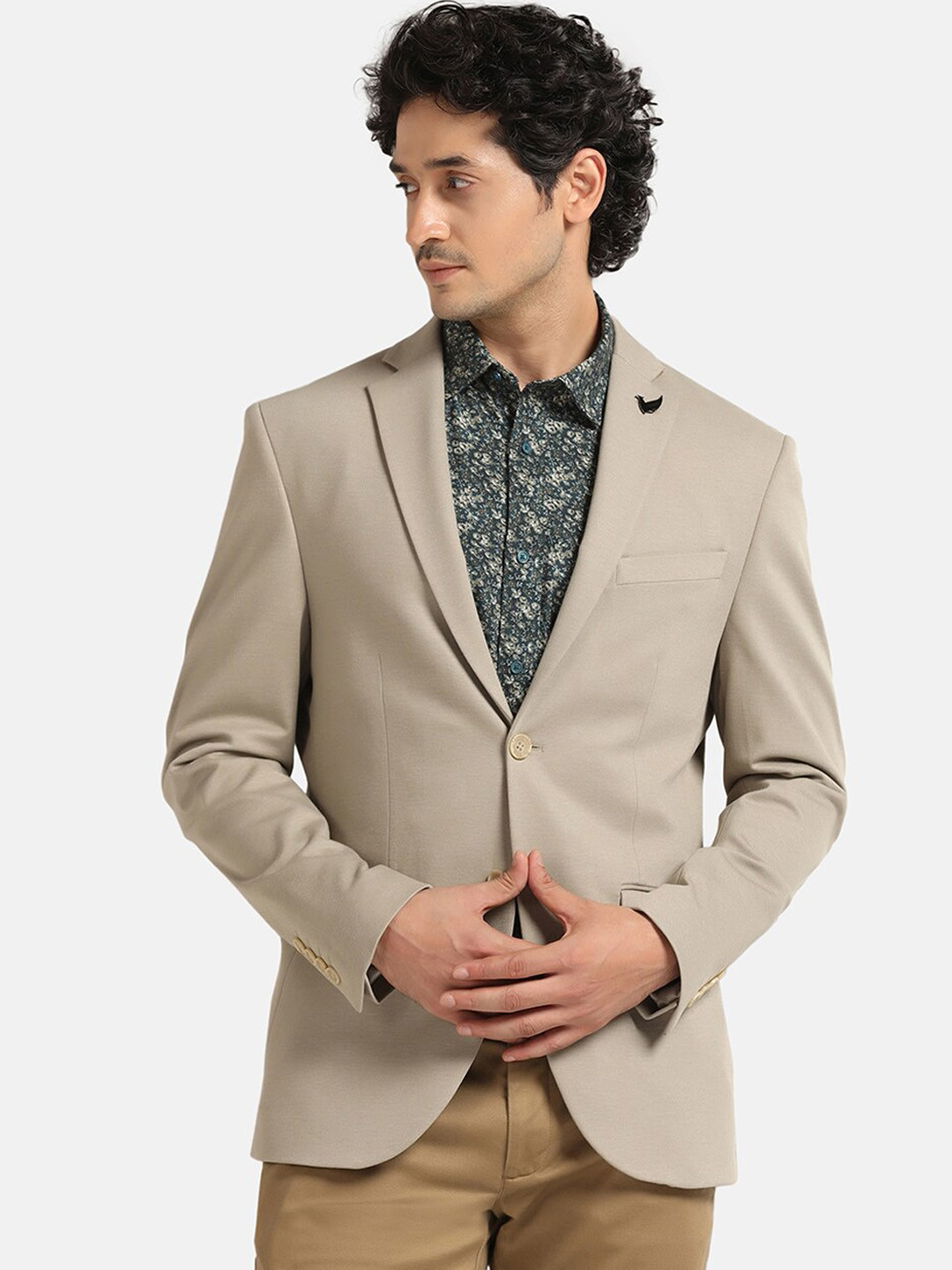 

Blackberrys Notched Lapel Single Breasted Slim-Fit Formal Blazer, Beige