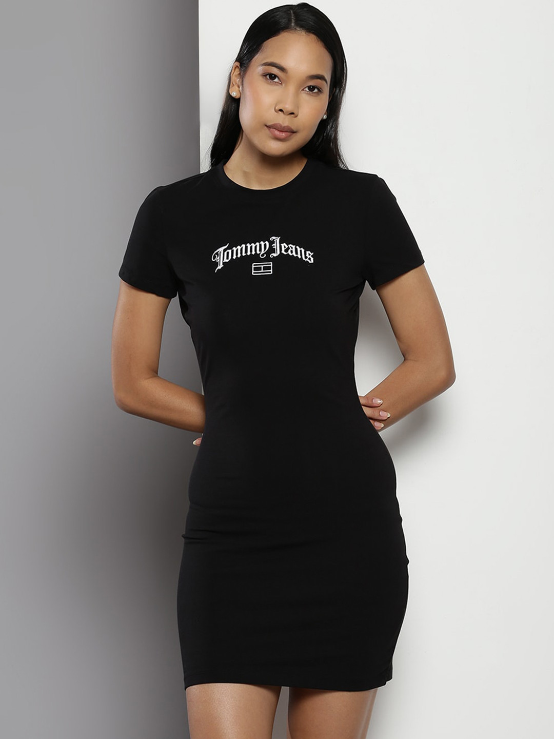 

Tommy Hilfiger Typography Embroidered Cotton T-shirt Dress, Black