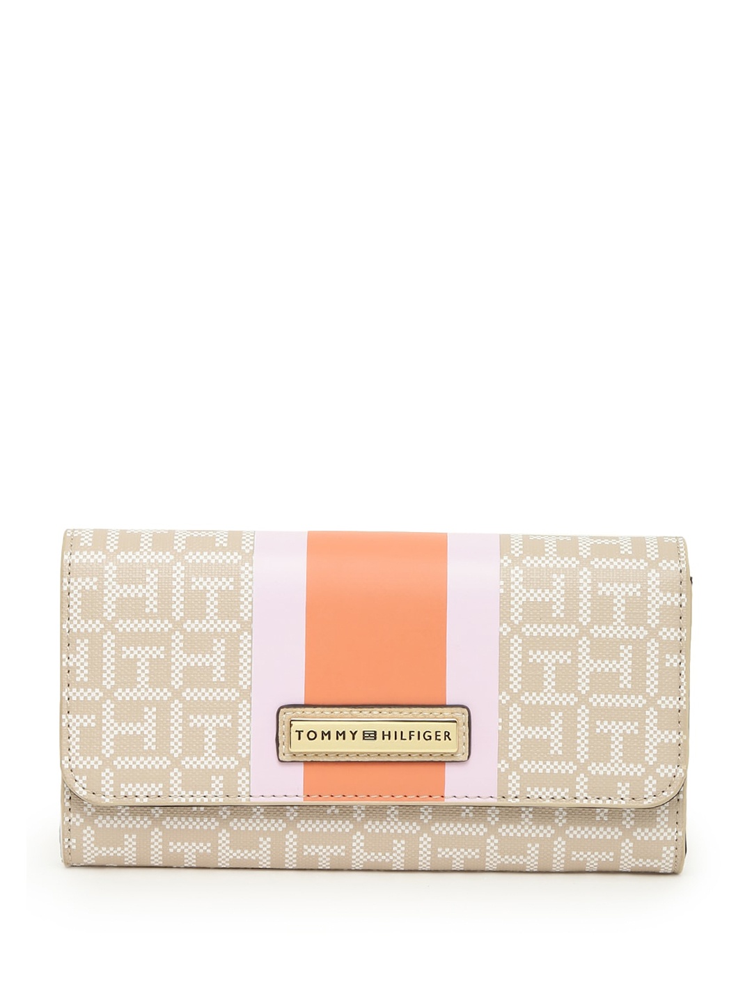

Tommy Hilfiger Women Geometric Printed Two Fold Wallet, Beige