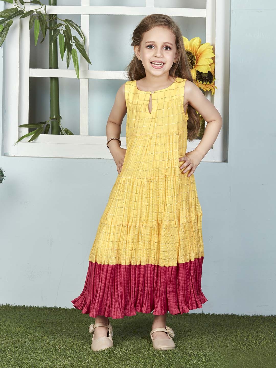 

Lil Peacock Girls Checked Fit & Flare Midi Dress, Yellow