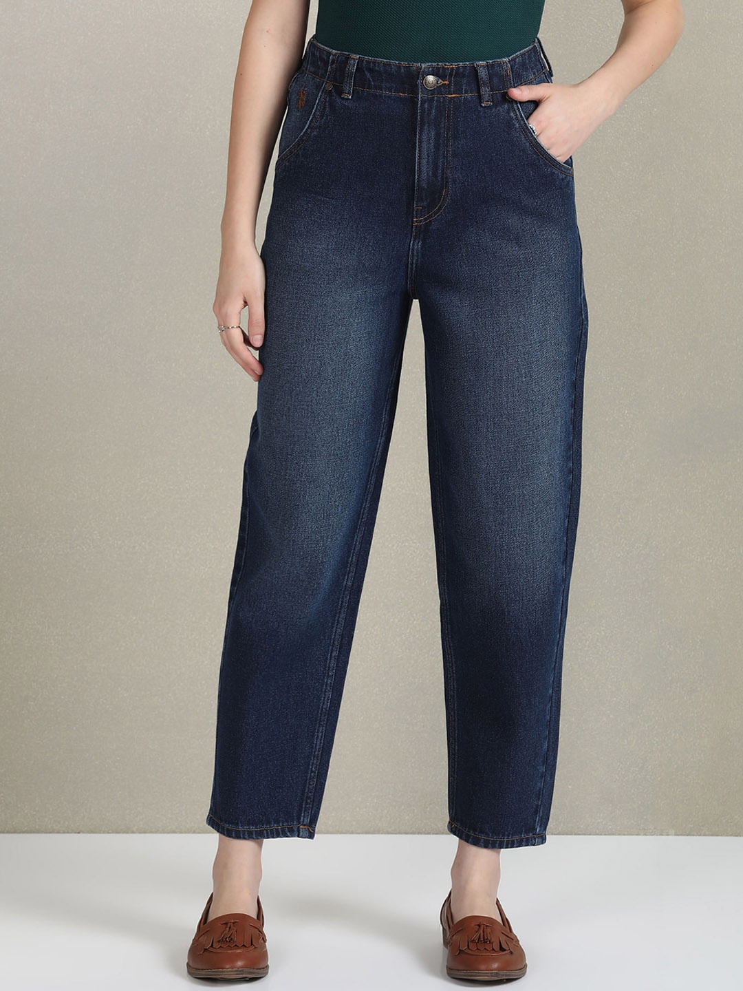 

U.S. Polo Assn. Women Slouchy Fit High-Rise Light Fade Cotton Jeans, Blue