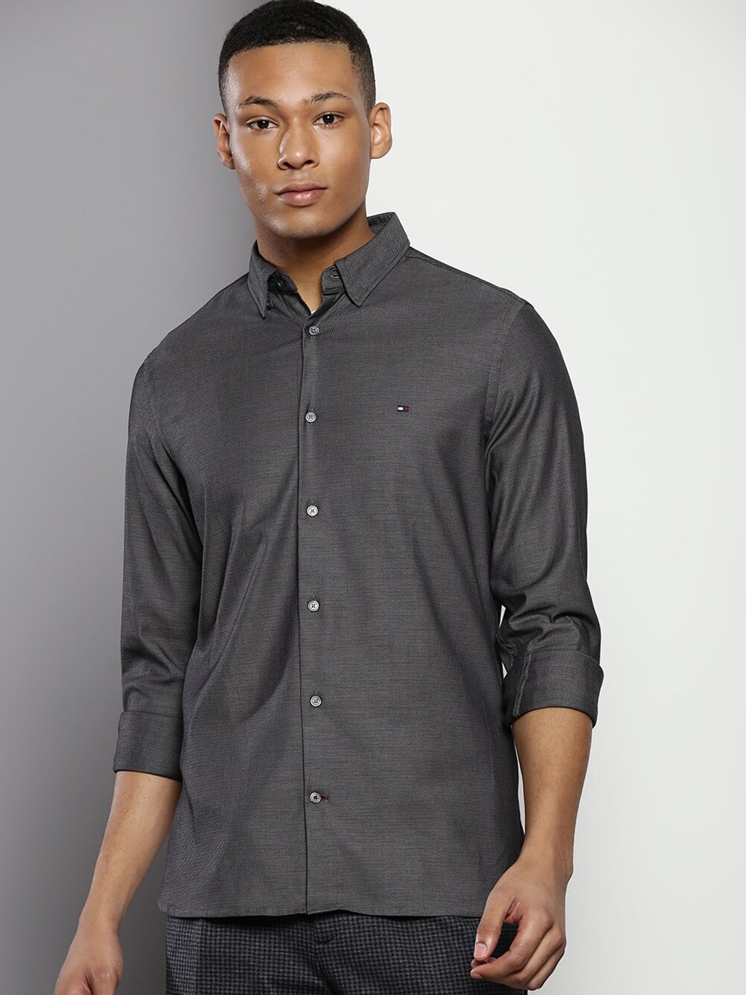 

Tommy Hilfiger Slim Fit Spread Collar Long Sleeves Casual Shirt, Grey