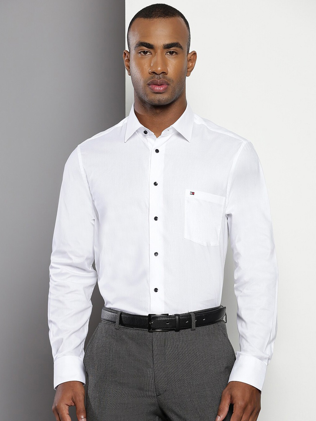 

Tommy Hilfiger Spread Collar Long Sleeves Pure Cotton Formal Shirt, White