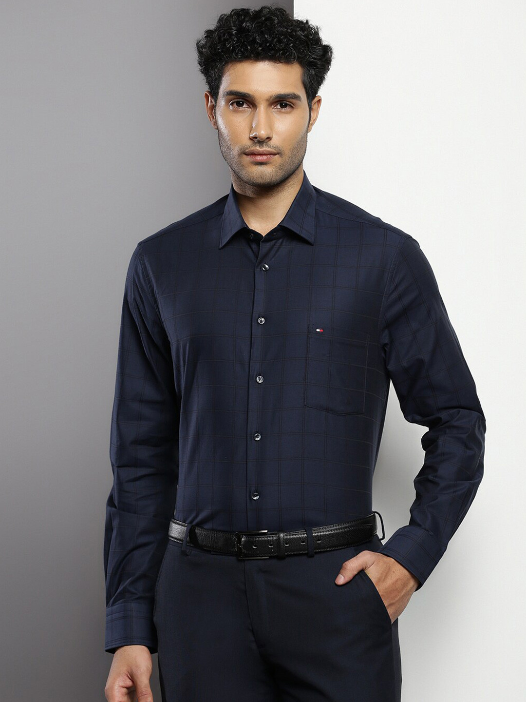 

Tommy Hilfiger Checked Pure Cotton Formal Shirt, Navy blue