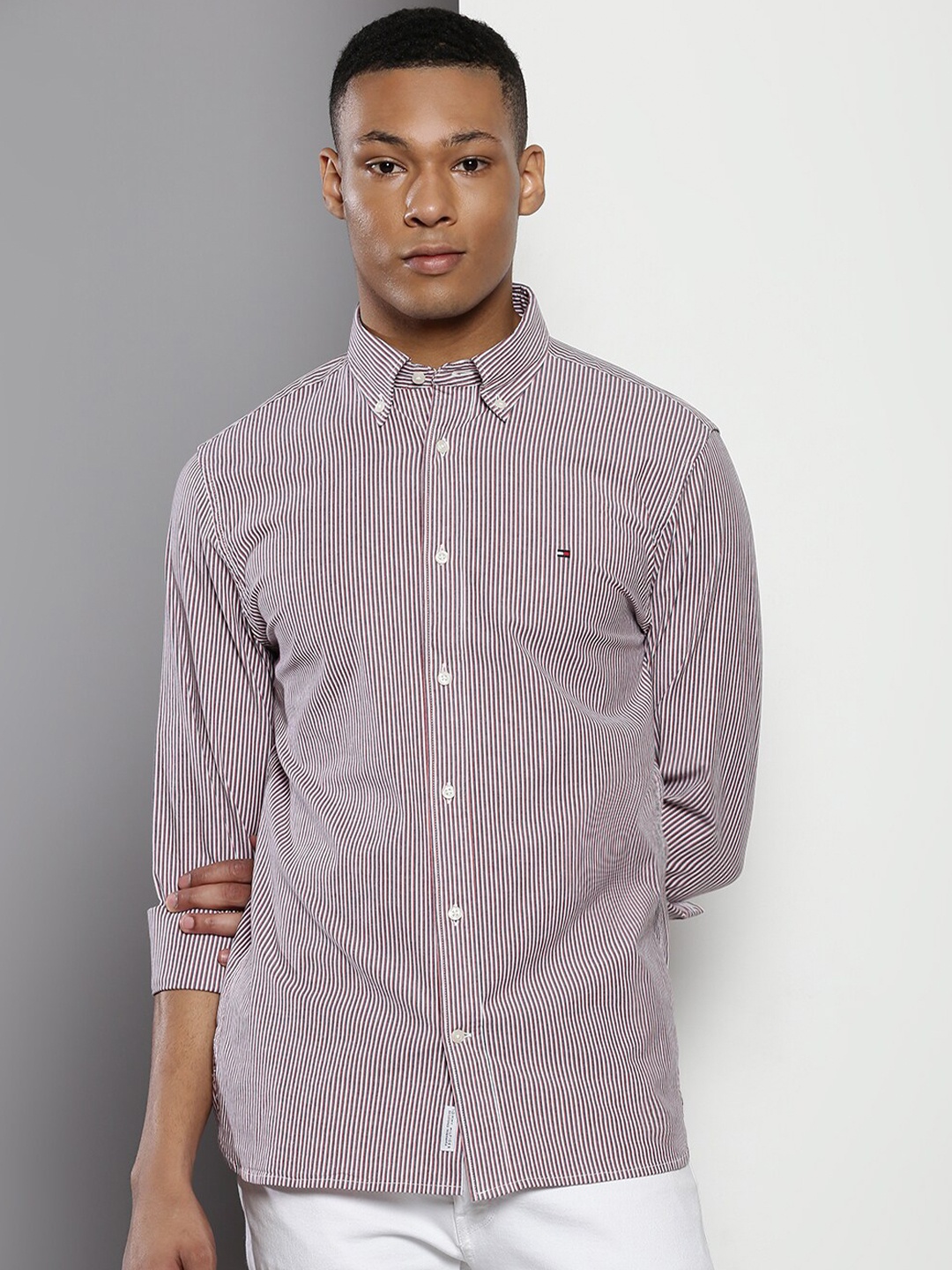 

Tommy Hilfiger Striped Button-Down Collar Casual Shirt, White