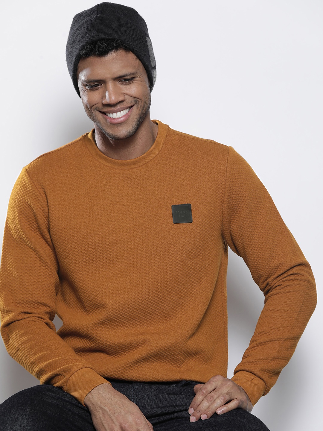 

Petrol Round Neck Textured Detail Sweatshirt, Mustard
