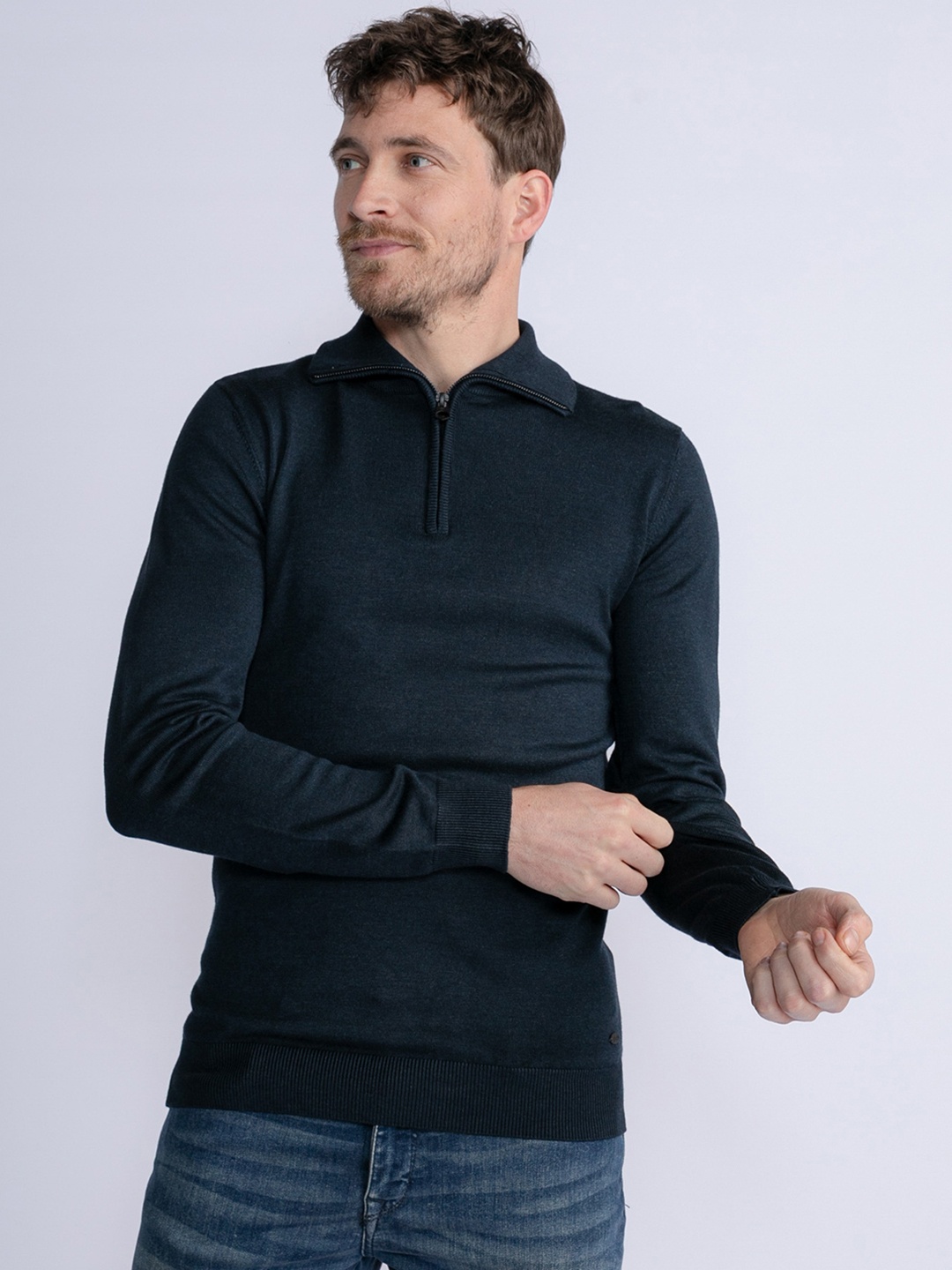 

Petrol Polo Collar Regular Fit Pullover, Navy blue