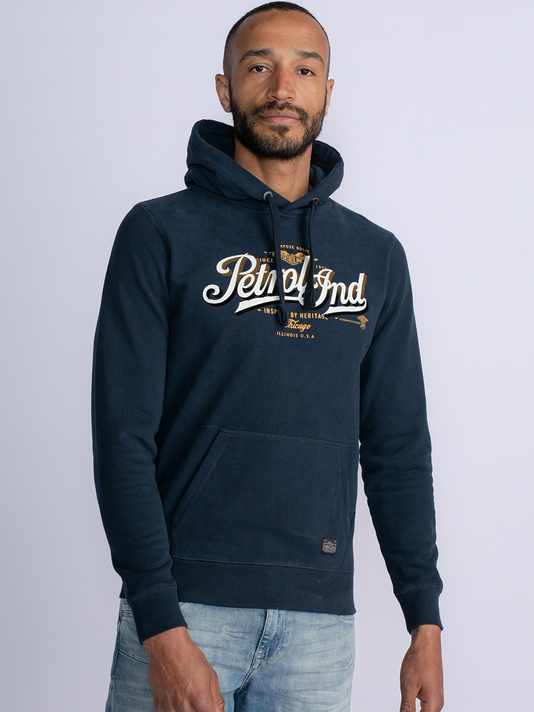 

Petrol Brand Logo Printed Hooded Sweatshirt, Navy blue