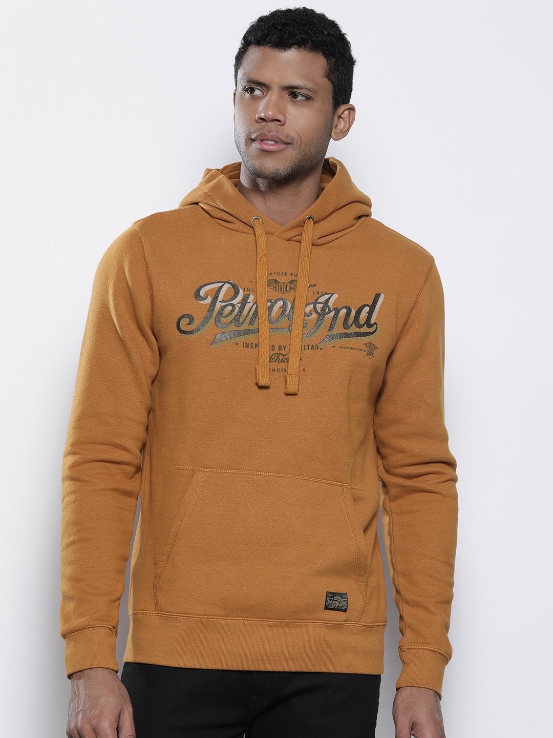 

Petrol Brand Logo Printed Hooded Sweatshirt, Mustard