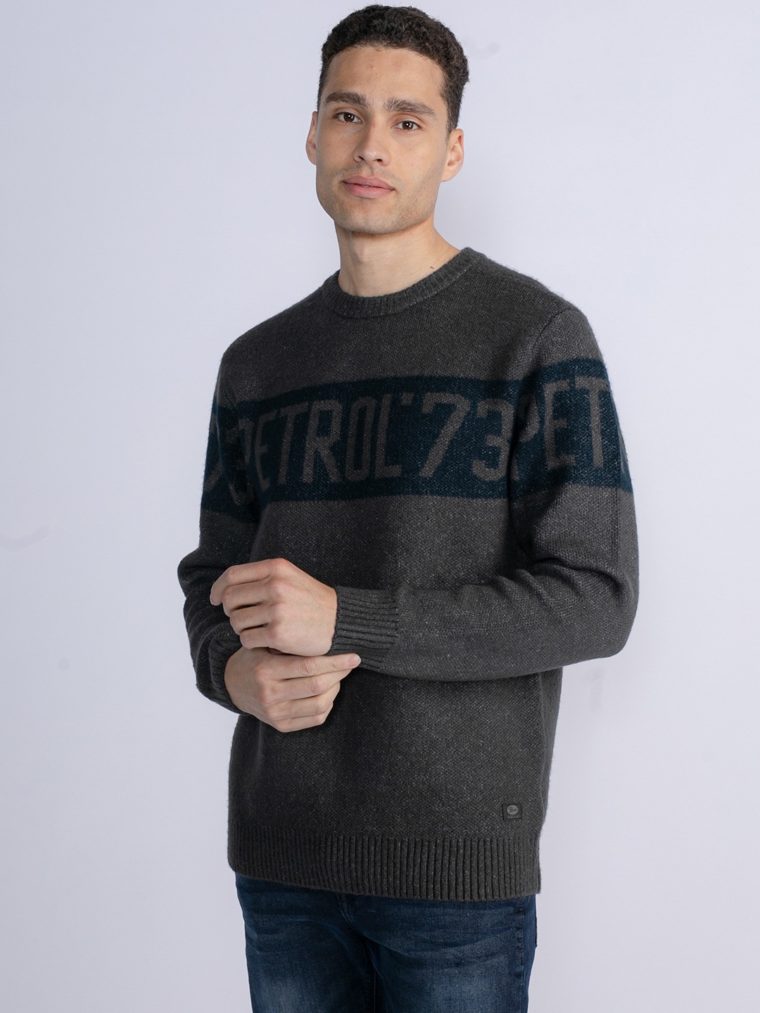 

Petrol Brand Logo Printed Round-Neck Pullover, Grey