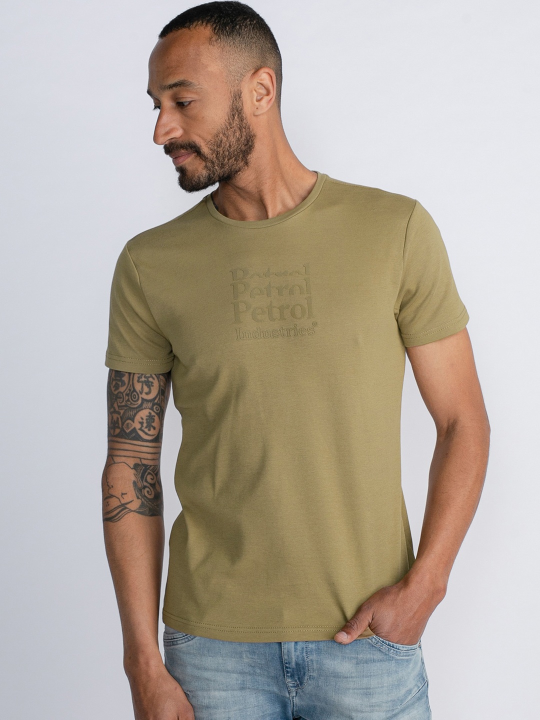

Petrol Brand Logo Printed Pure Cotton Round-Neck T-shirt, Olive