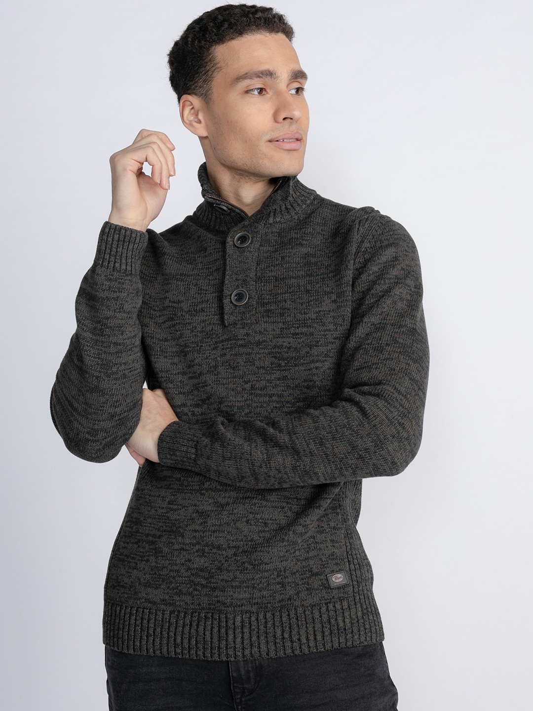 

Petrol Mock Collar Pure Cotton Pullover, Olive
