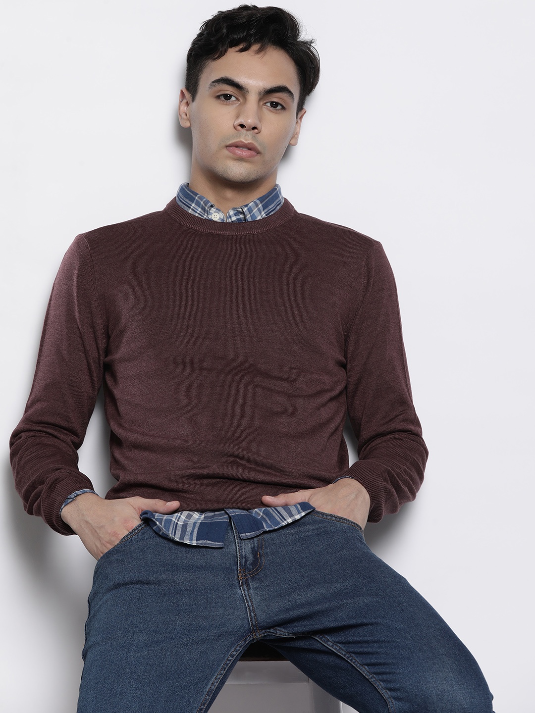 

Petrol Round Neck Regular Pullover, Burgundy