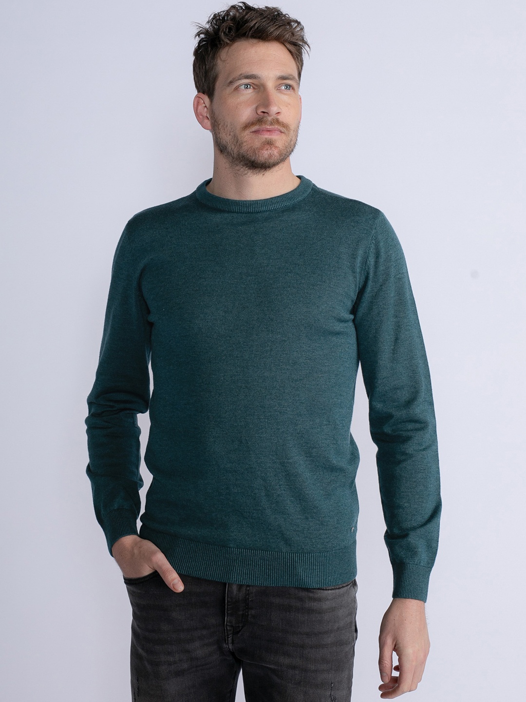 

Petrol Round-Neck Regular Fit Pullover, Teal