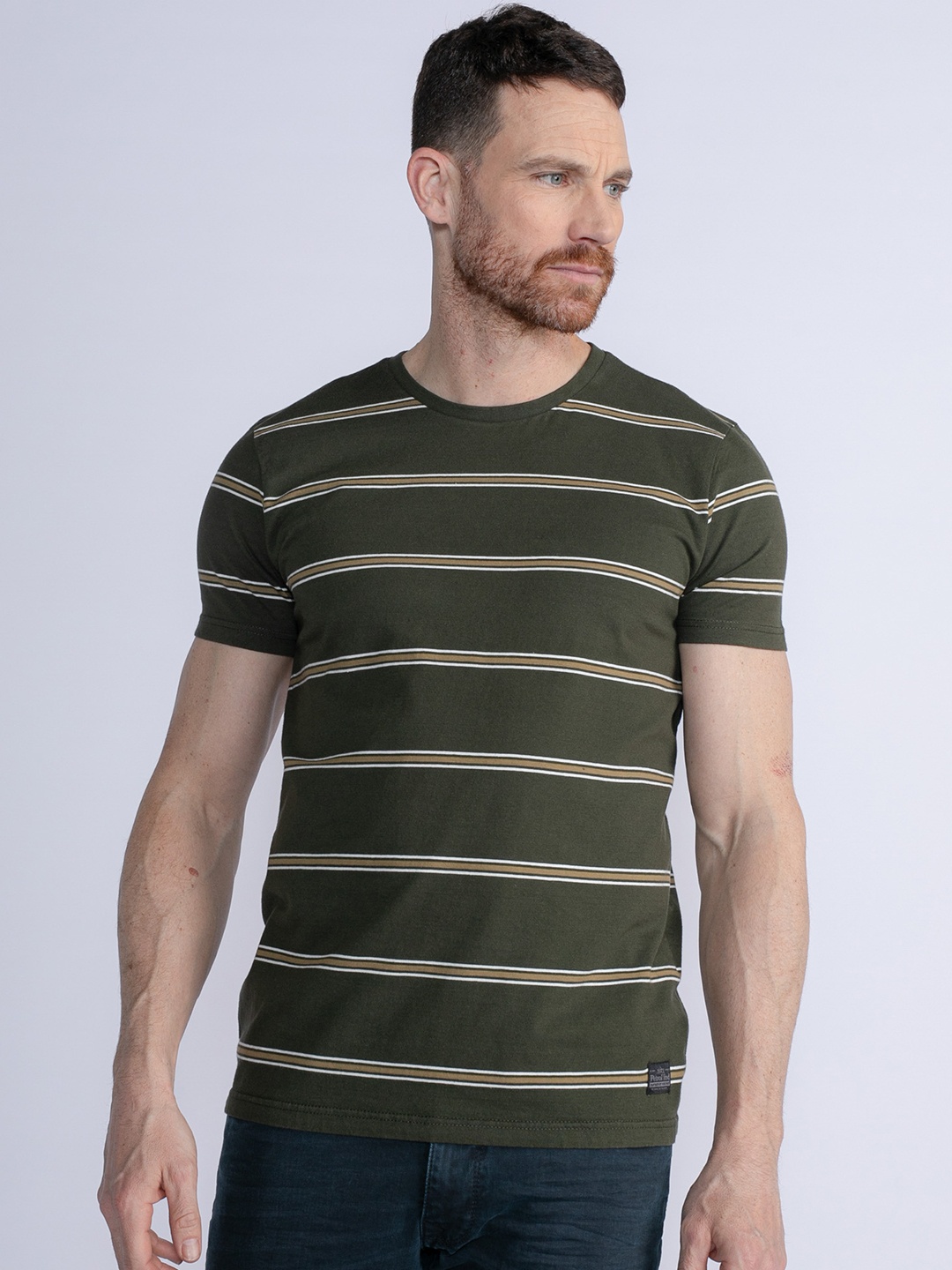 

Petrol Striped Pure Cotton T-shirt, Green