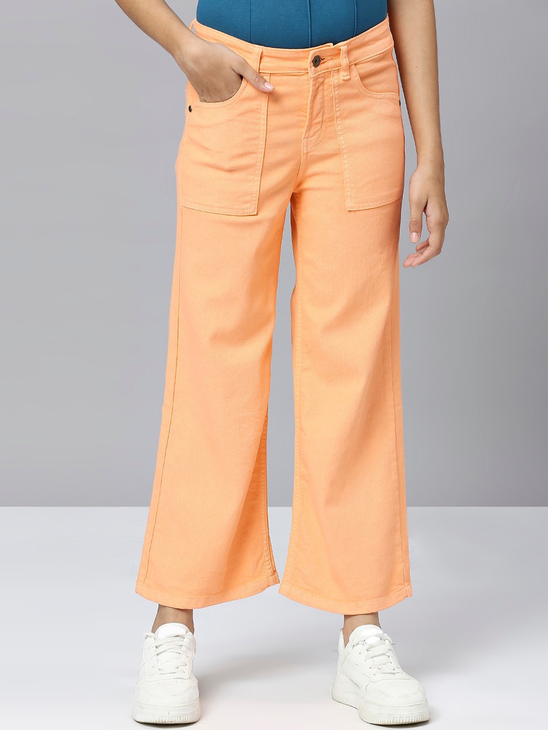 

YK Girls Flared Clean Look Pure Cotton Jeans, Orange