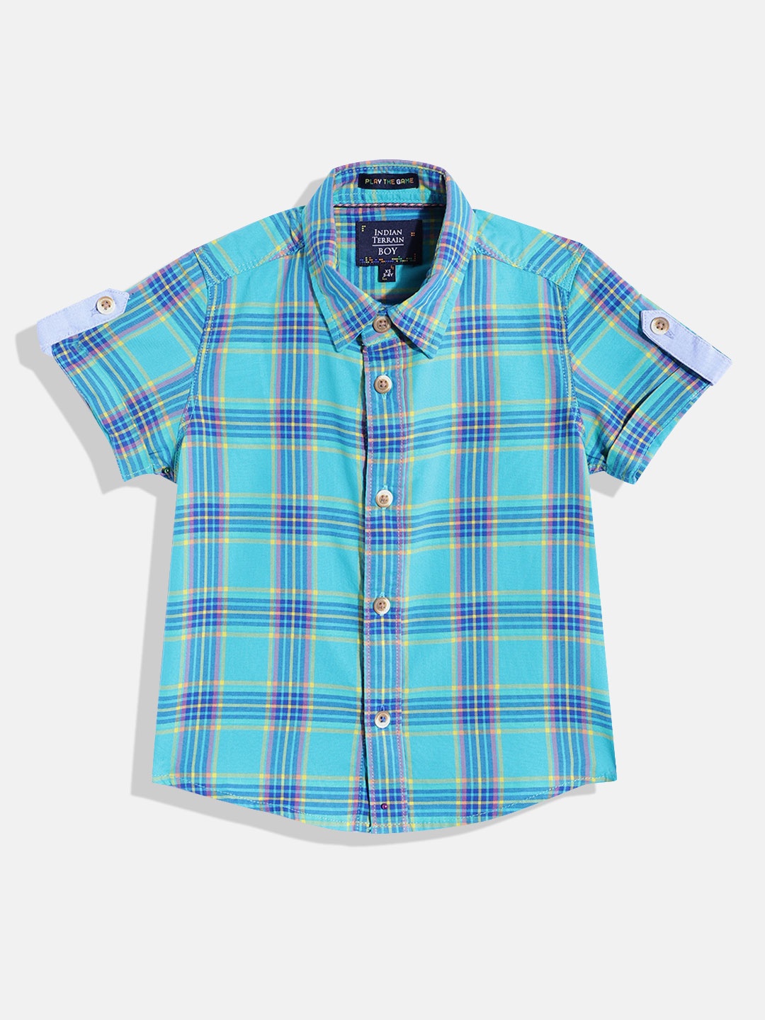 

Indian Terrain Boys Tartan Checks Opaque Checked Pure Cotton Casual Shirt, Blue