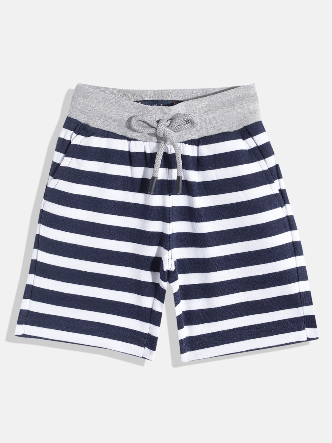 

Indian Terrain Boys Striped Pure Cotton Shorts, Navy blue