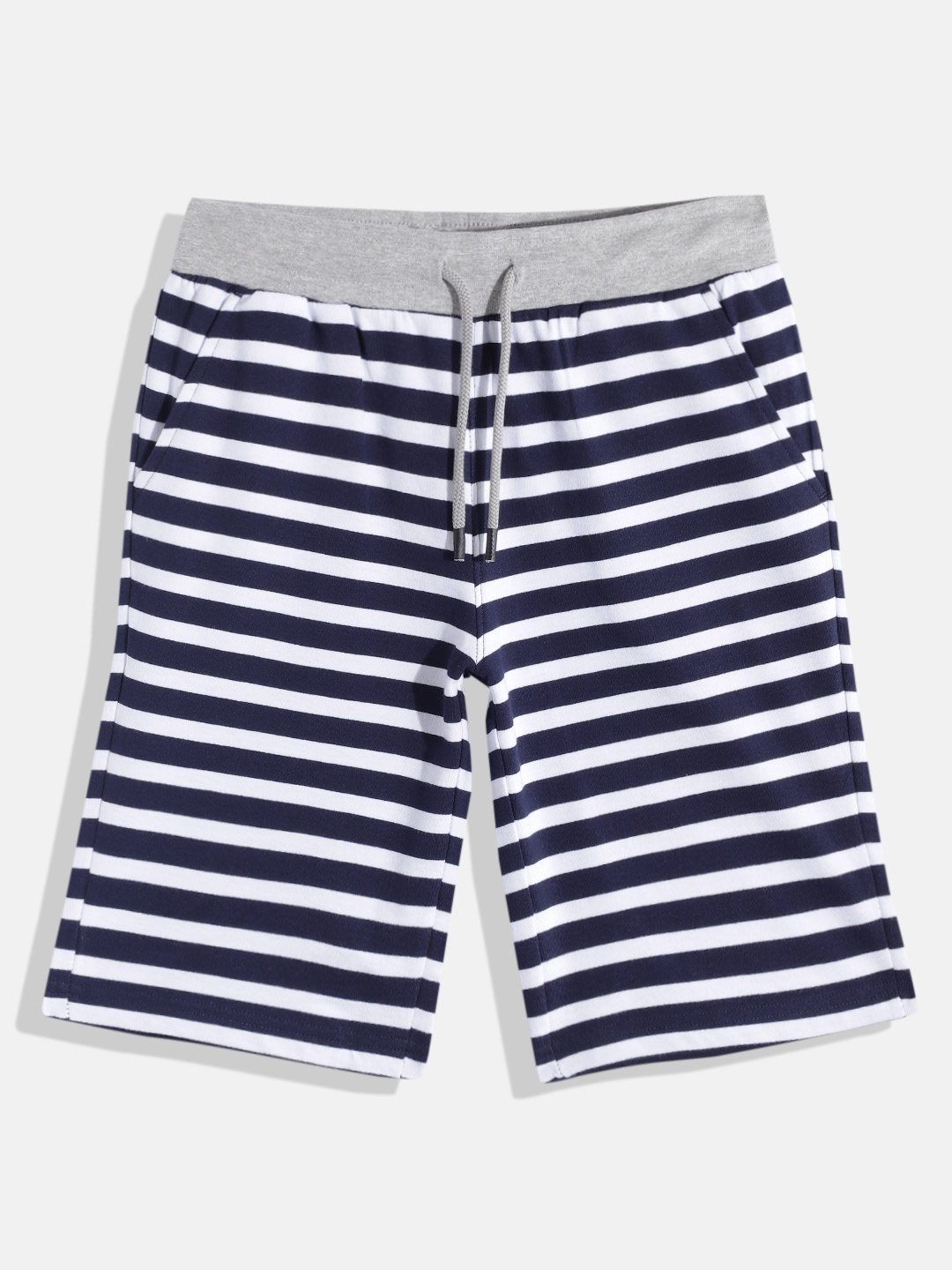 

Indian Terrain Boys Striped Pure Cotton Shorts, Navy blue