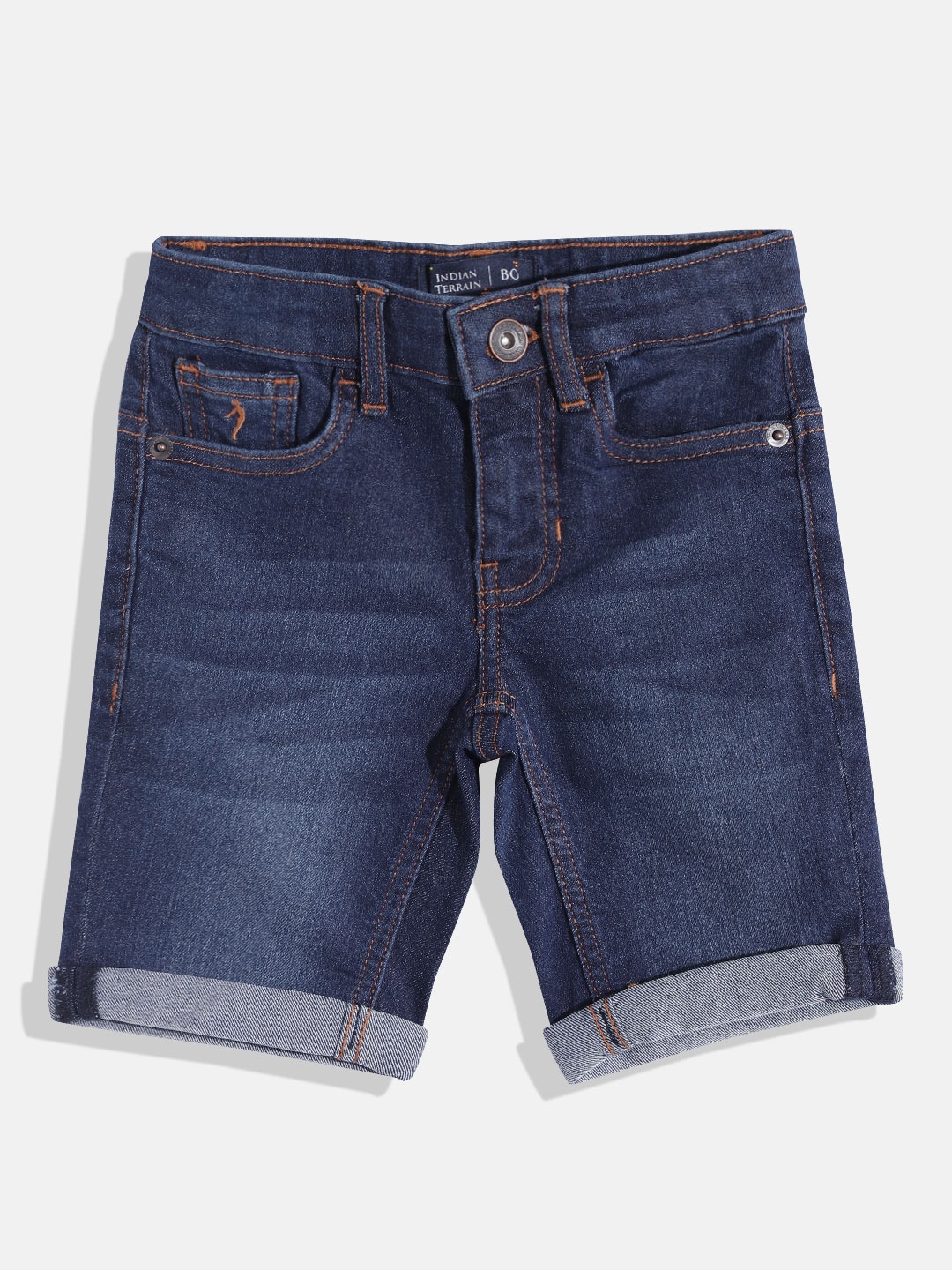 

Indian Terrain Boys Washed Denim Shorts, Navy blue