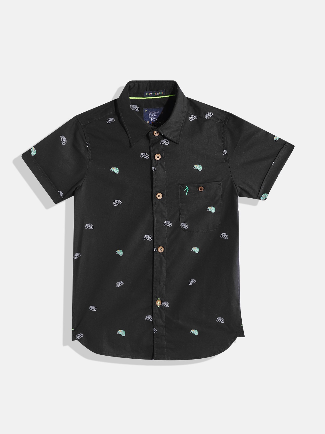 

Indian Terrain Boys Opaque Printed Pure Cotton Casual Shirt, Black