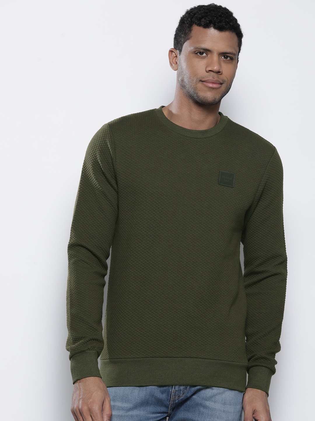 

Petrol Round Neck Textured Detail Sweatshirt, Olive