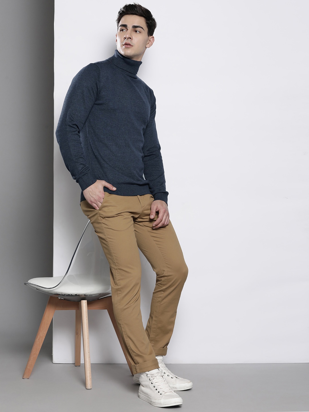 

Petrol High Neck Regular Pullover, Navy blue