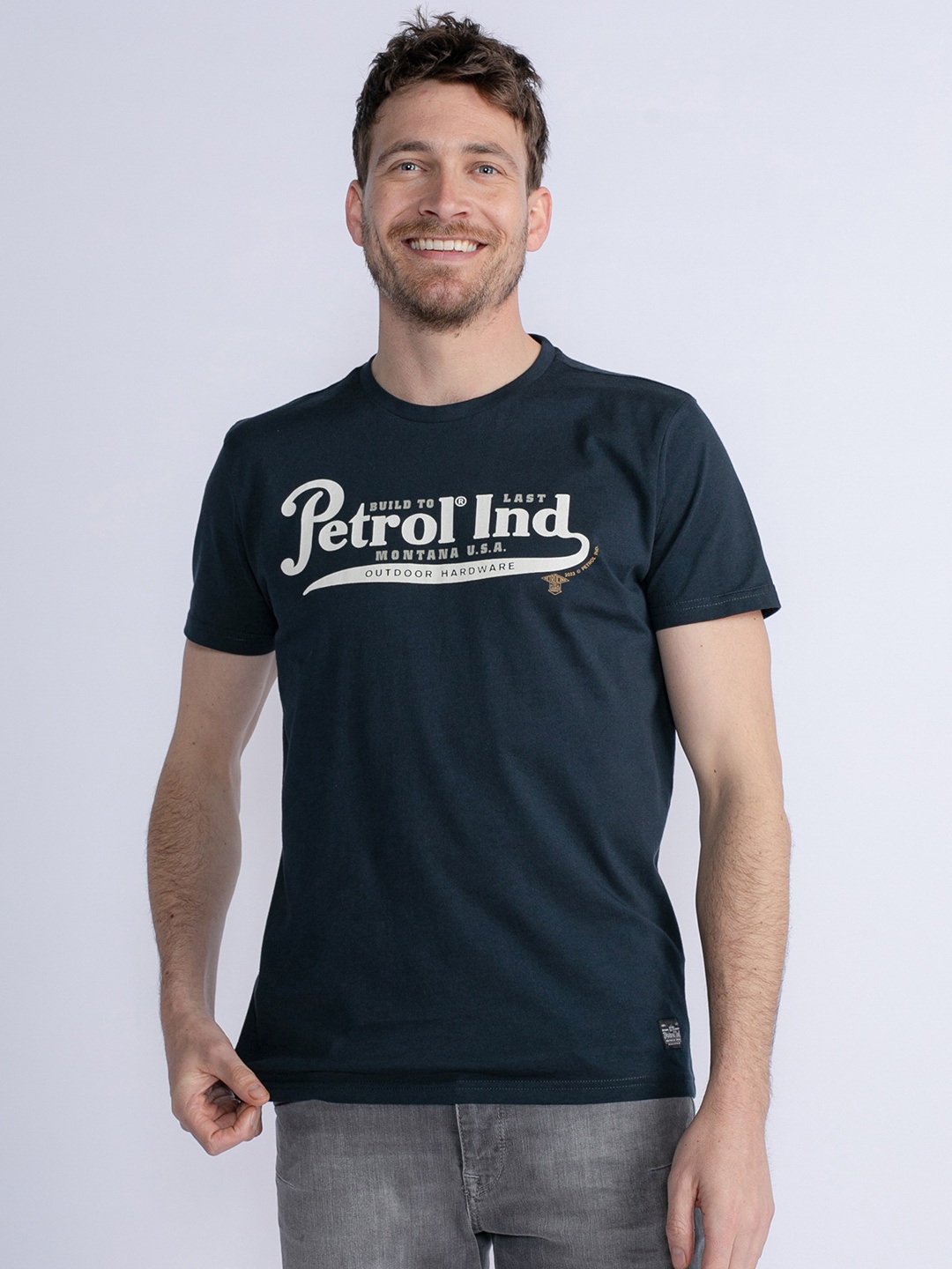 Petrol Brand Logo Printed Pure Cotton T-shirt, Navy blue