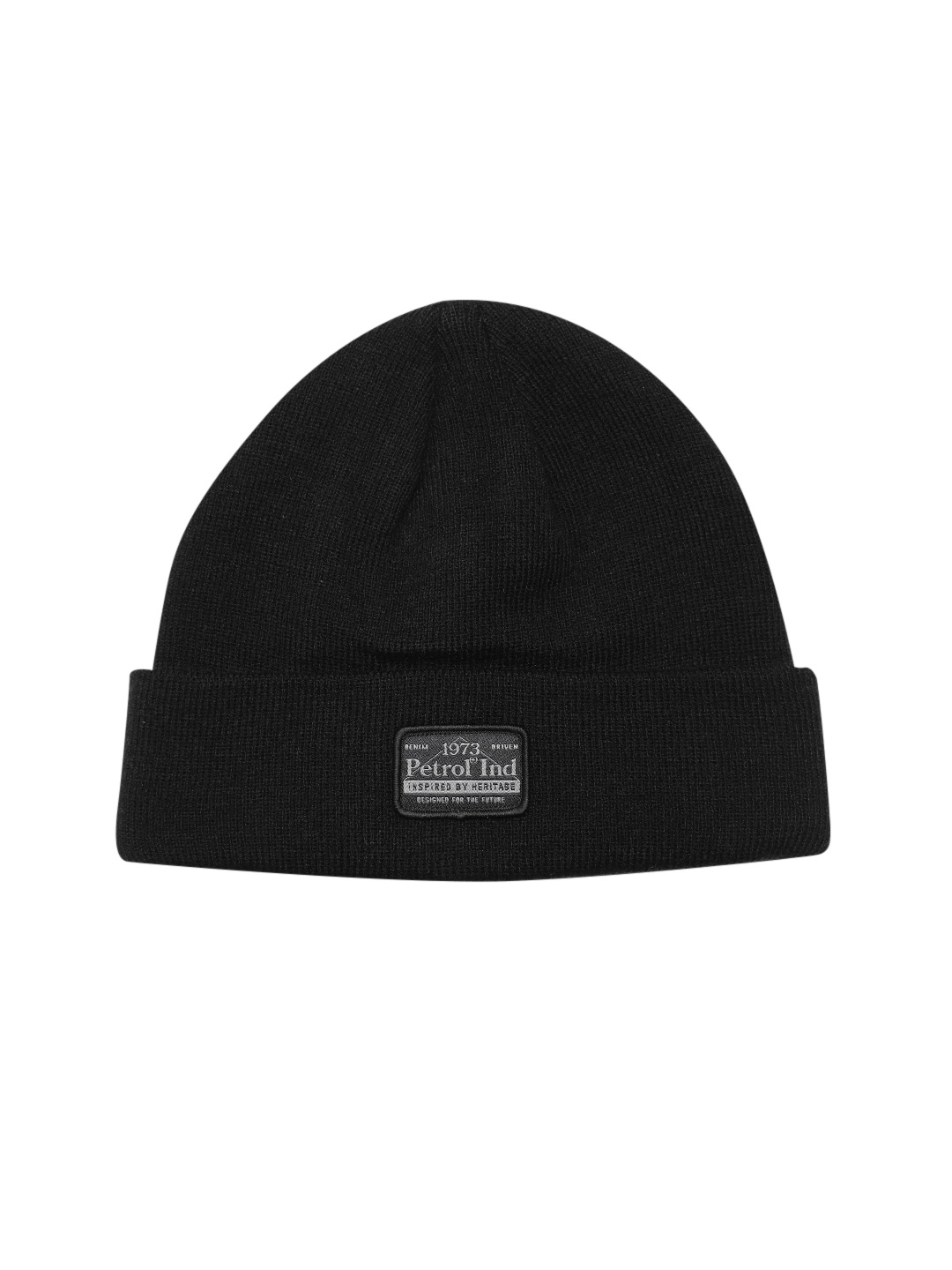 

Petrol Men Acrylic Self Design Ribbed Beanie, Black