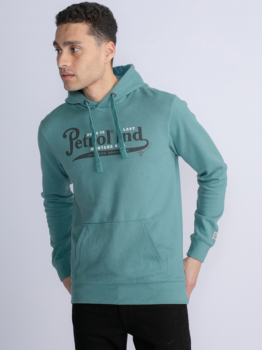 Petrol Brand Logo Printed Hooded Sweatshirt, Blue
