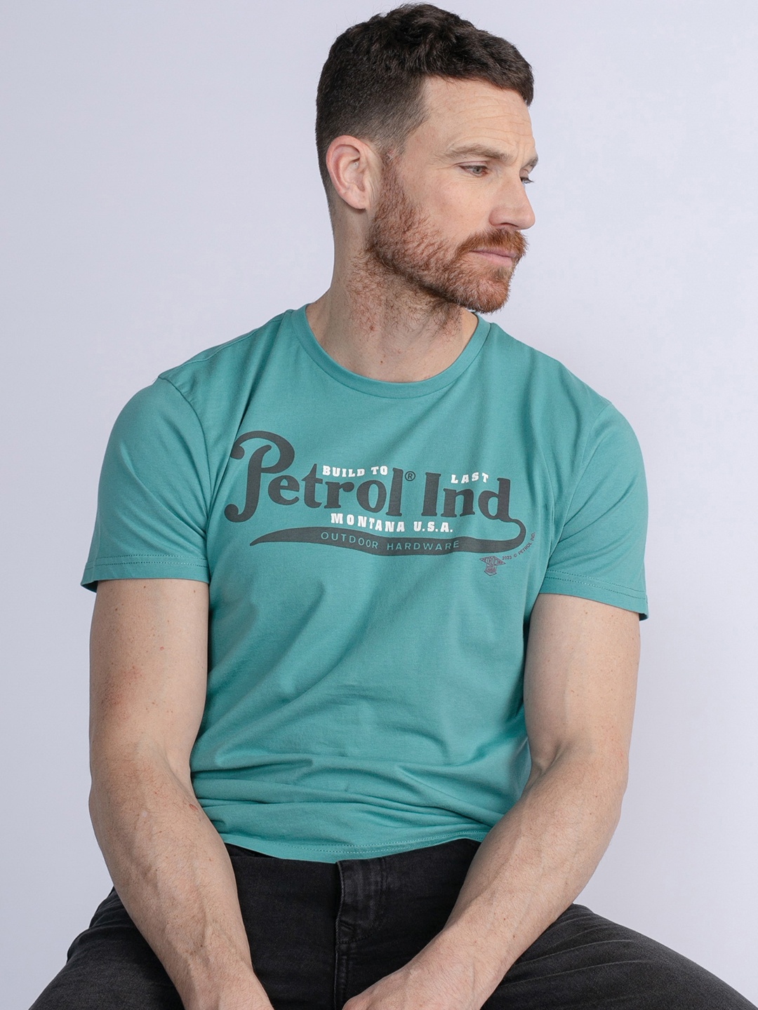 

Petrol Pure Cotton Brand Logo Printed Round Neck T-shirt, Teal