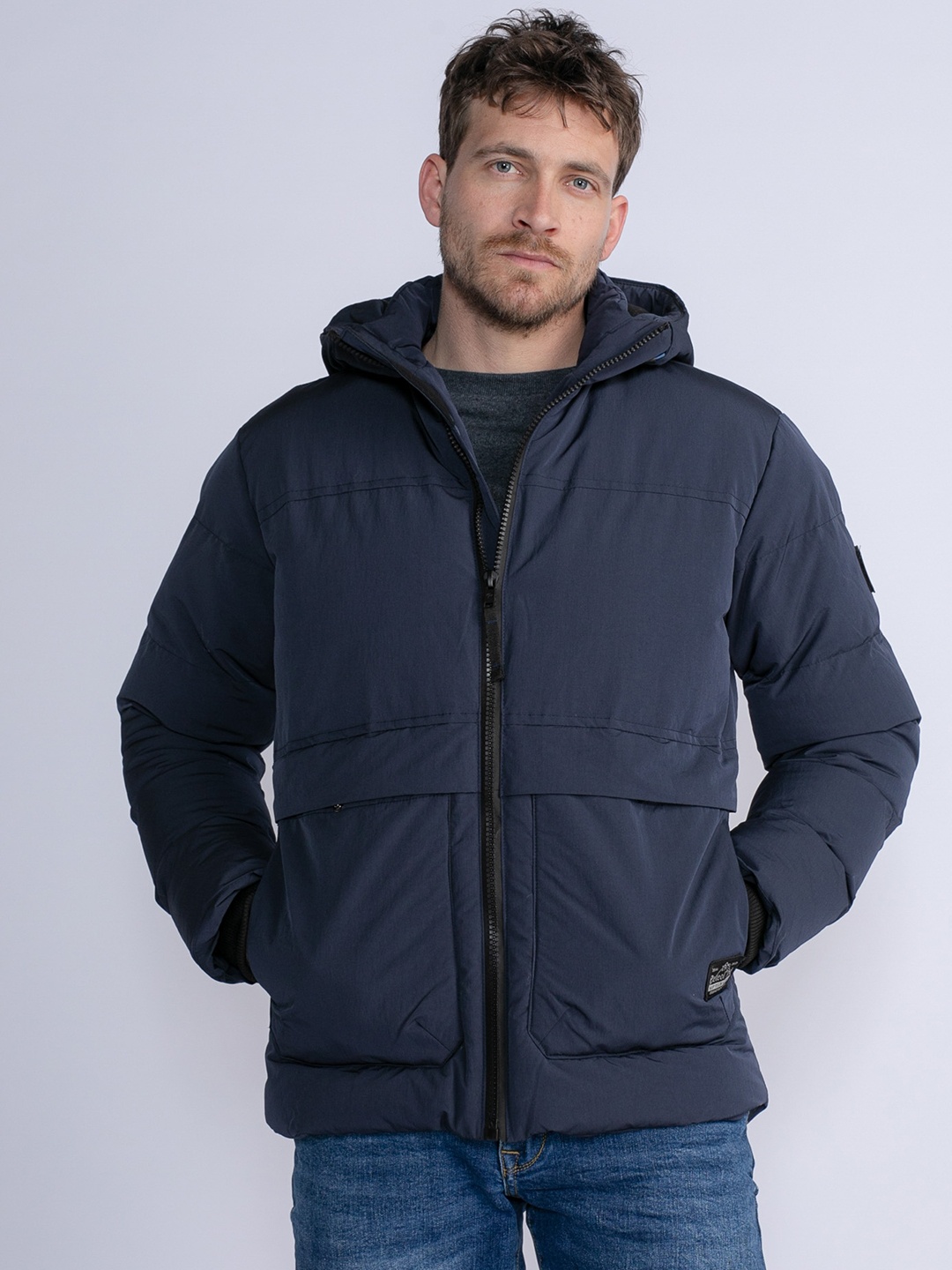 

Petrol Regular Fit Hooded Padded Jacket, Navy blue