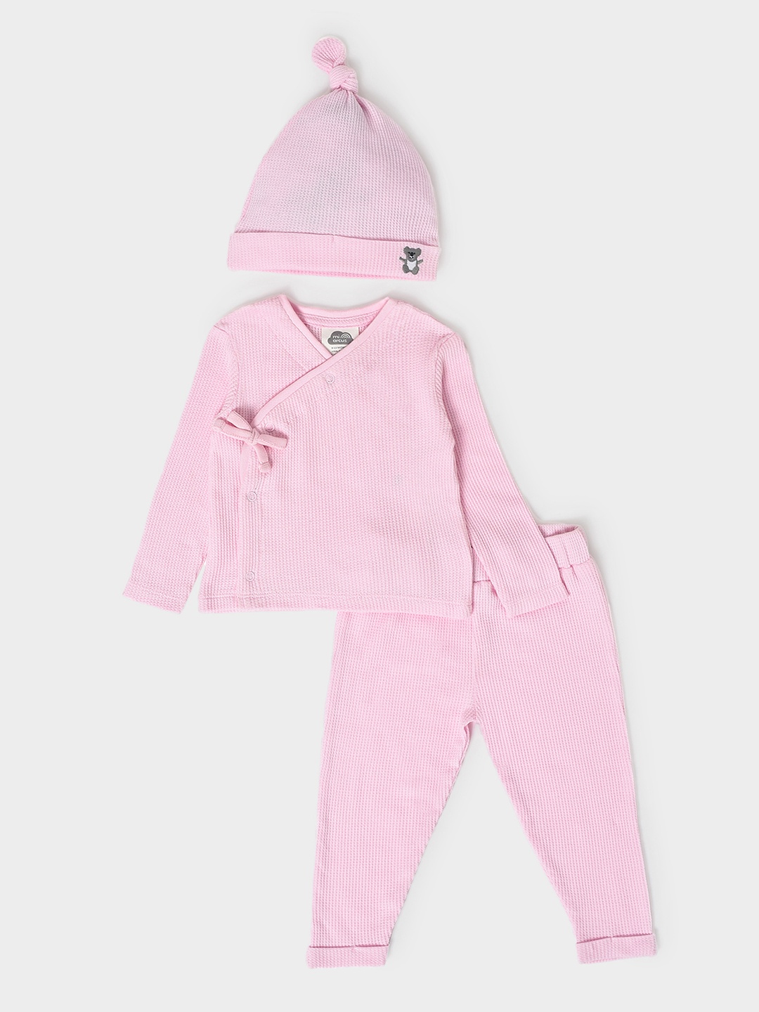 

MiArcus Infant Kids V-Neck Long Sleeves Tie Up T-shirt & Pyjama With Cap, Pink
