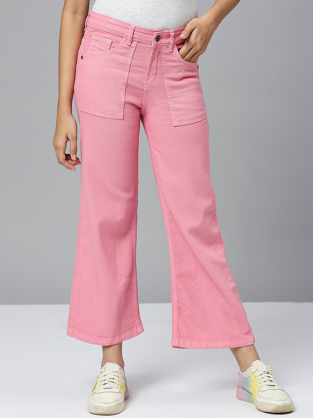 

YK Girls Flared Clean Look Pure Cotton Jeans, Pink