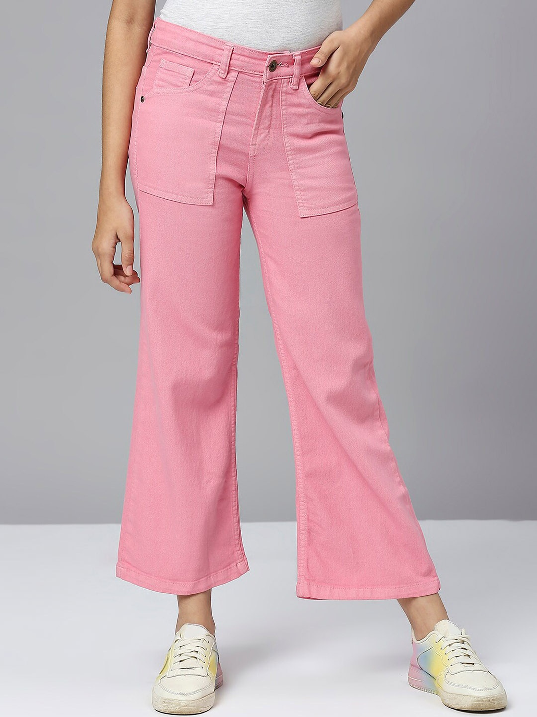 

YK Girls Flared Clean Look Pure Cotton Jeans, Pink
