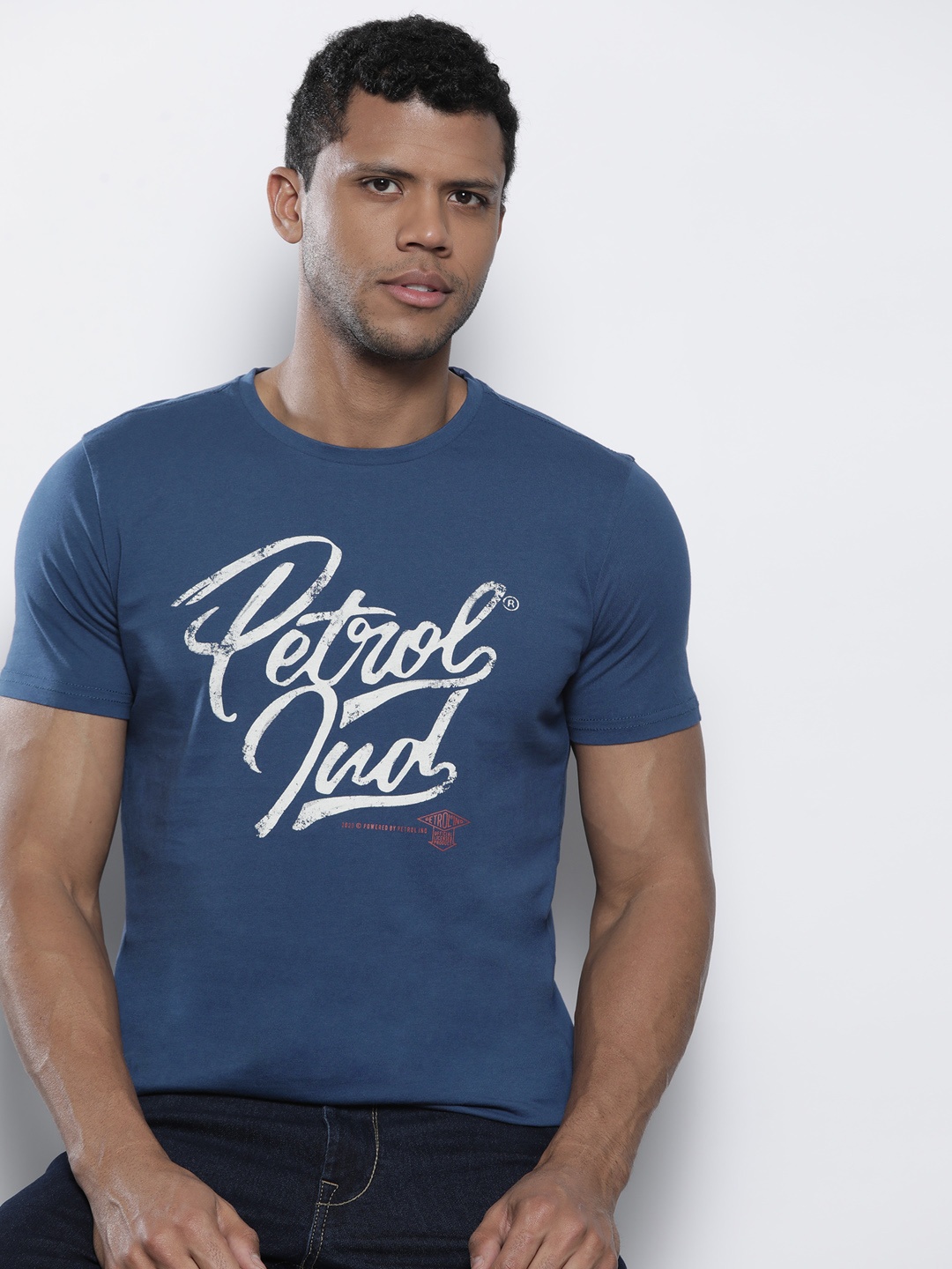 

Petrol Printed Pure Cotton T-shirt, Blue