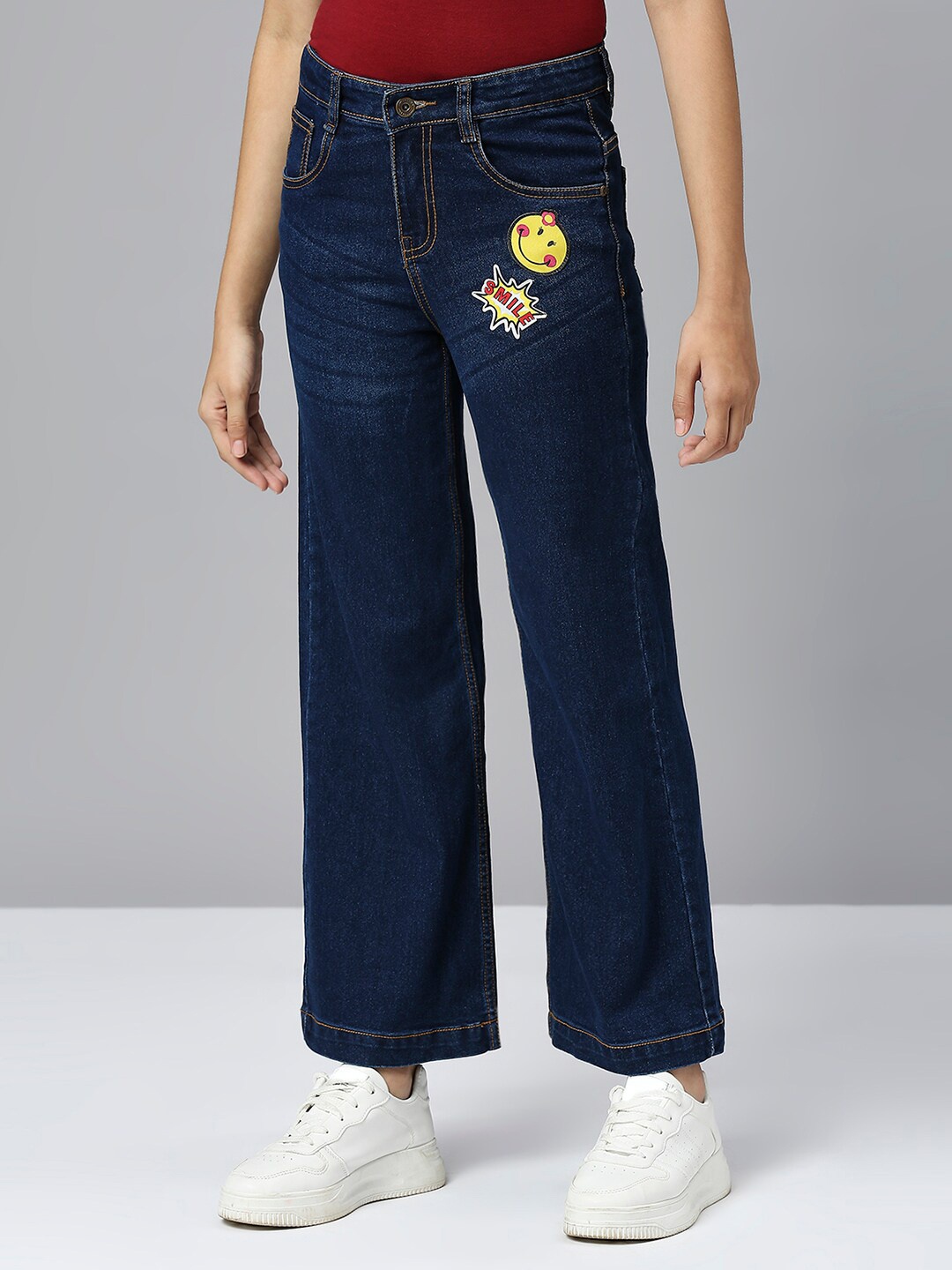 

YK Girls Flared Clean Look Stretchable Jeans, Navy blue