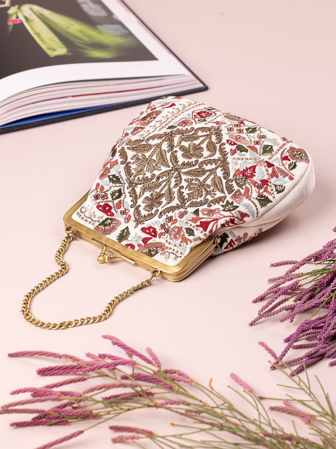 

The Leather Garden Embellished Leather Potli, White