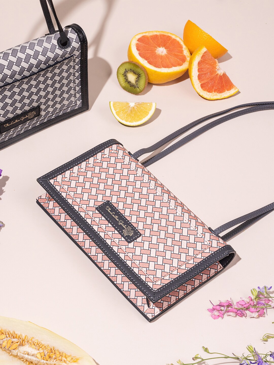 

The Leather Garden Printed Leather Structured Shoulder Bag, Peach