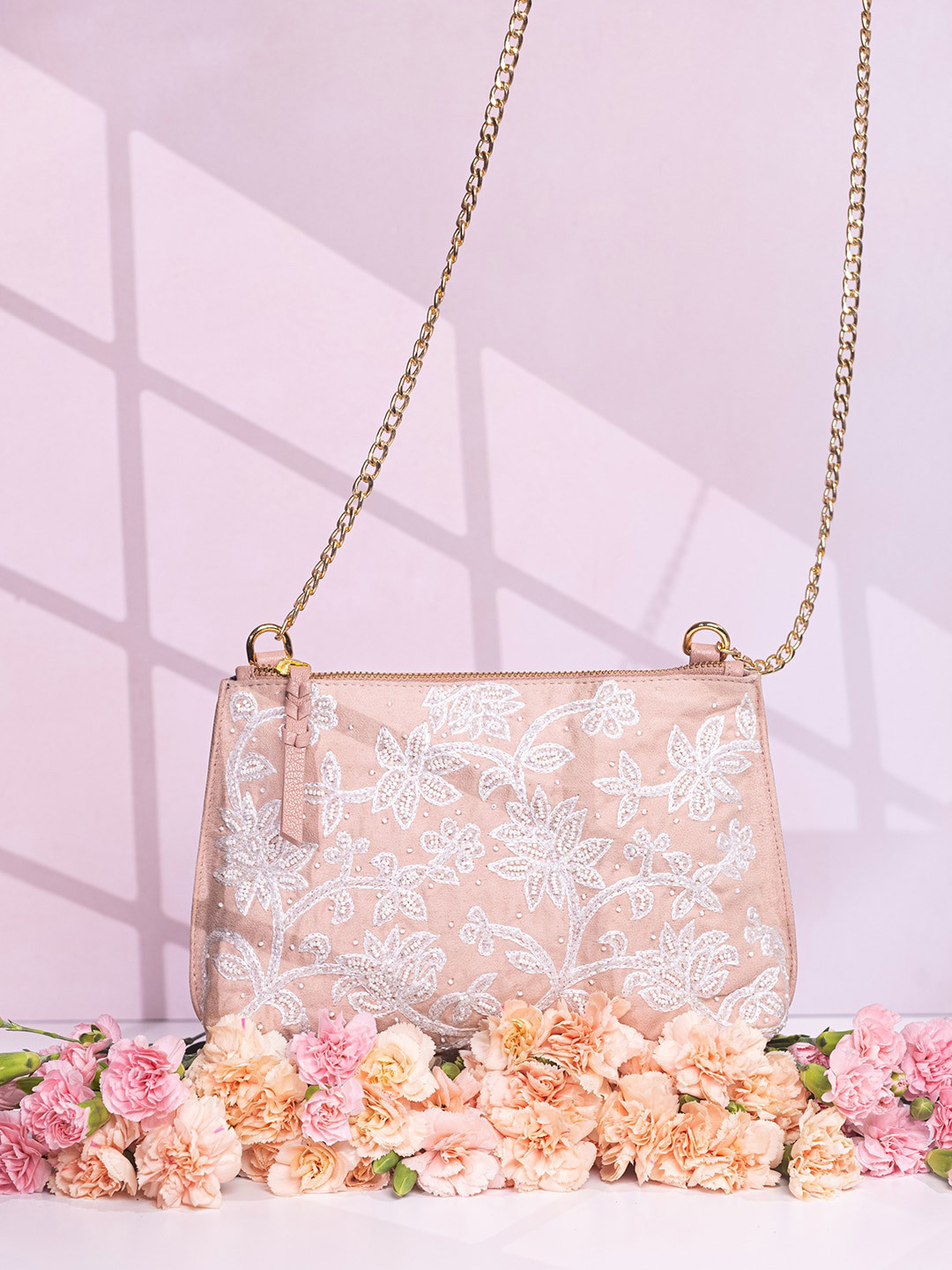 

The Leather Garden Embellished Leather Structured Shoulder Bag, Peach