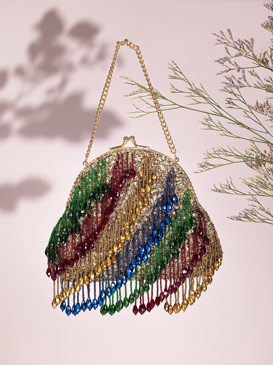 

The Leather Garden Embellished Tasselled Leather Box Clutch, Gold