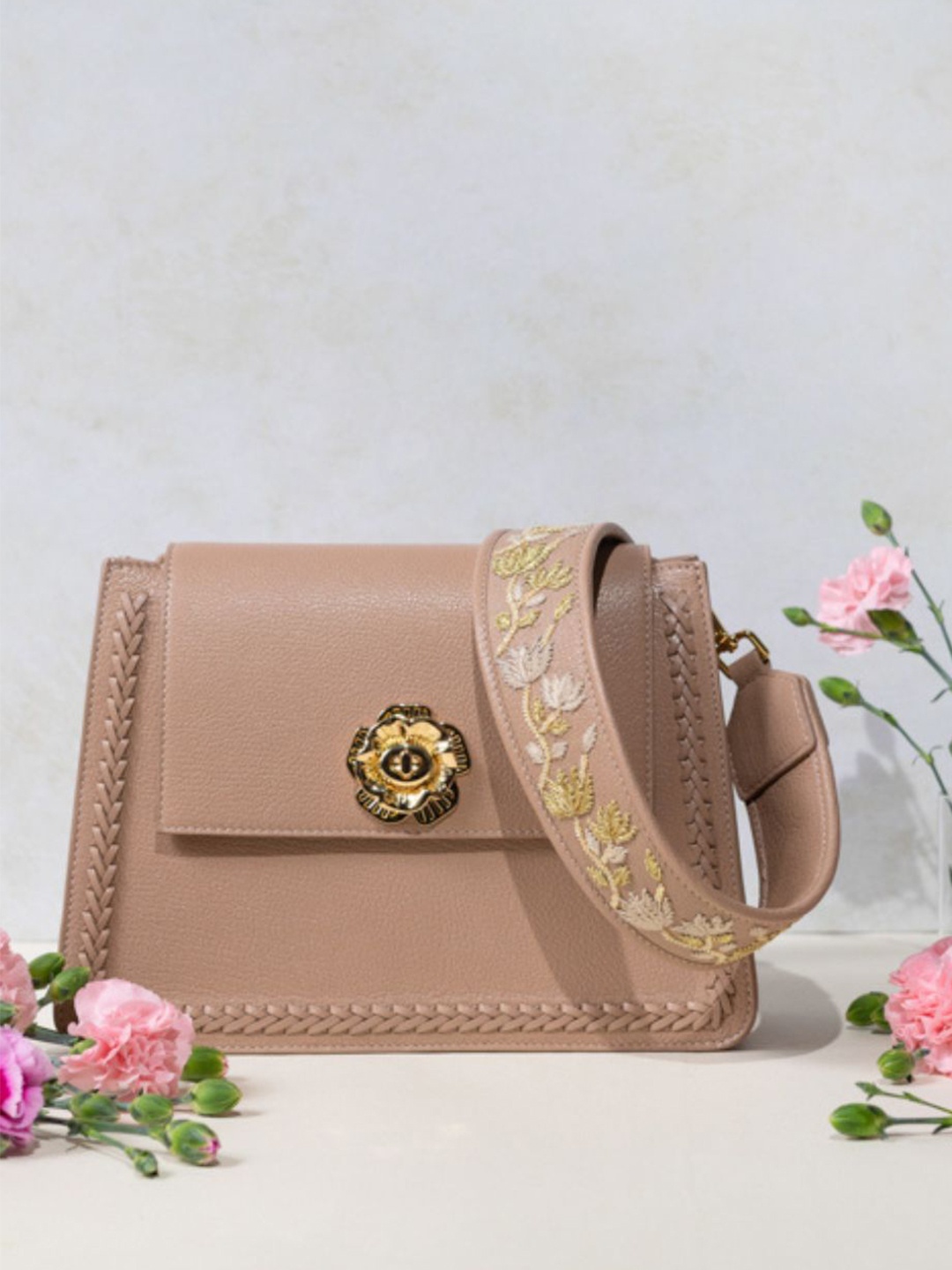

The Leather Garden Textured Leather Structured Sling Bag, Nude