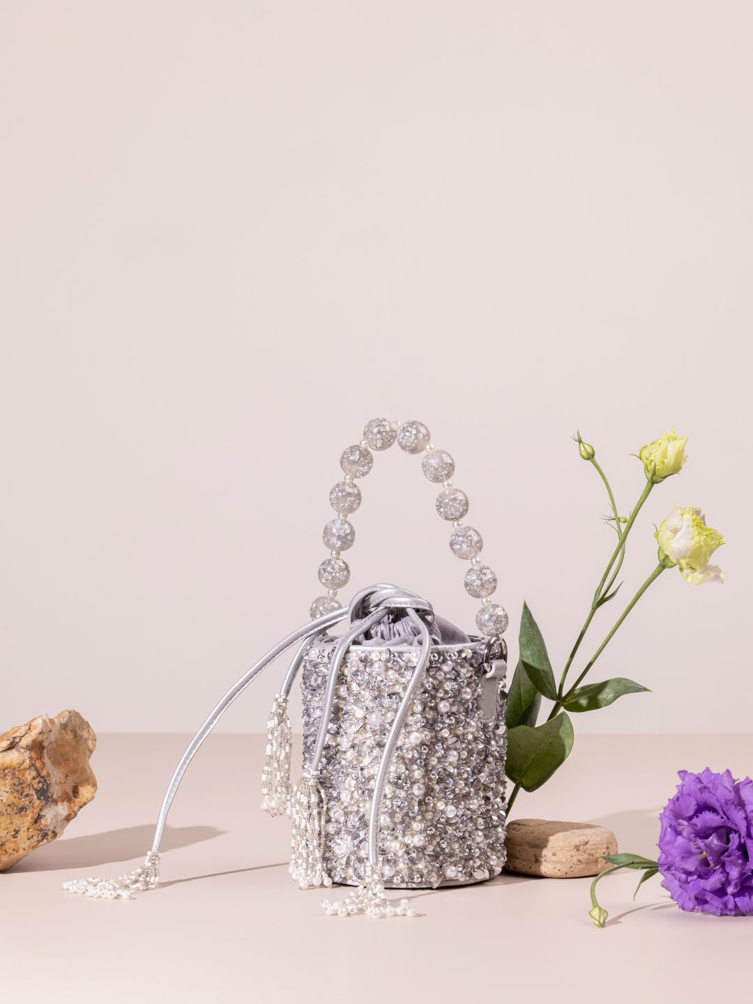 

The Leather Garden Embellished Leather Potli Bag, Silver