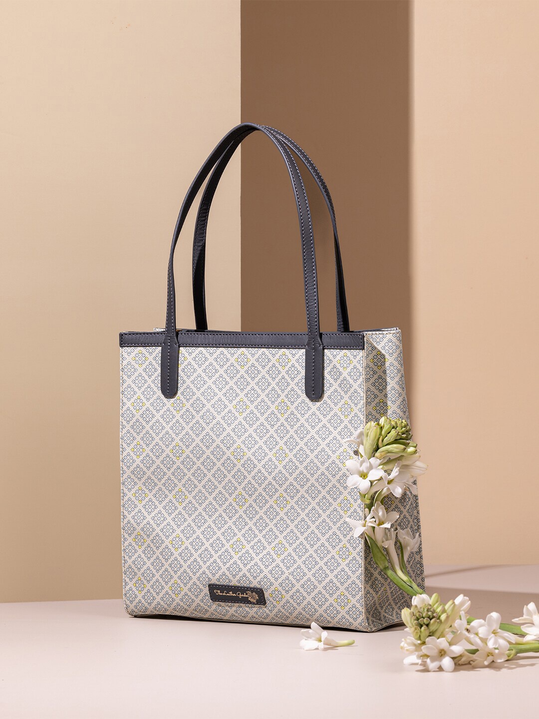 

The Leather Garden Geometric Printed Leather Structured Shoulder Bag, Blue