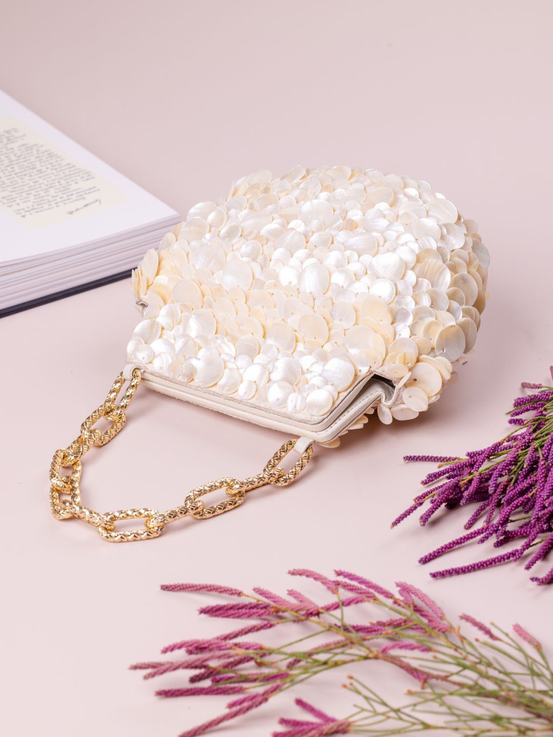 

The Leather Garden Embellished Leather Structured Handheld Bag, White