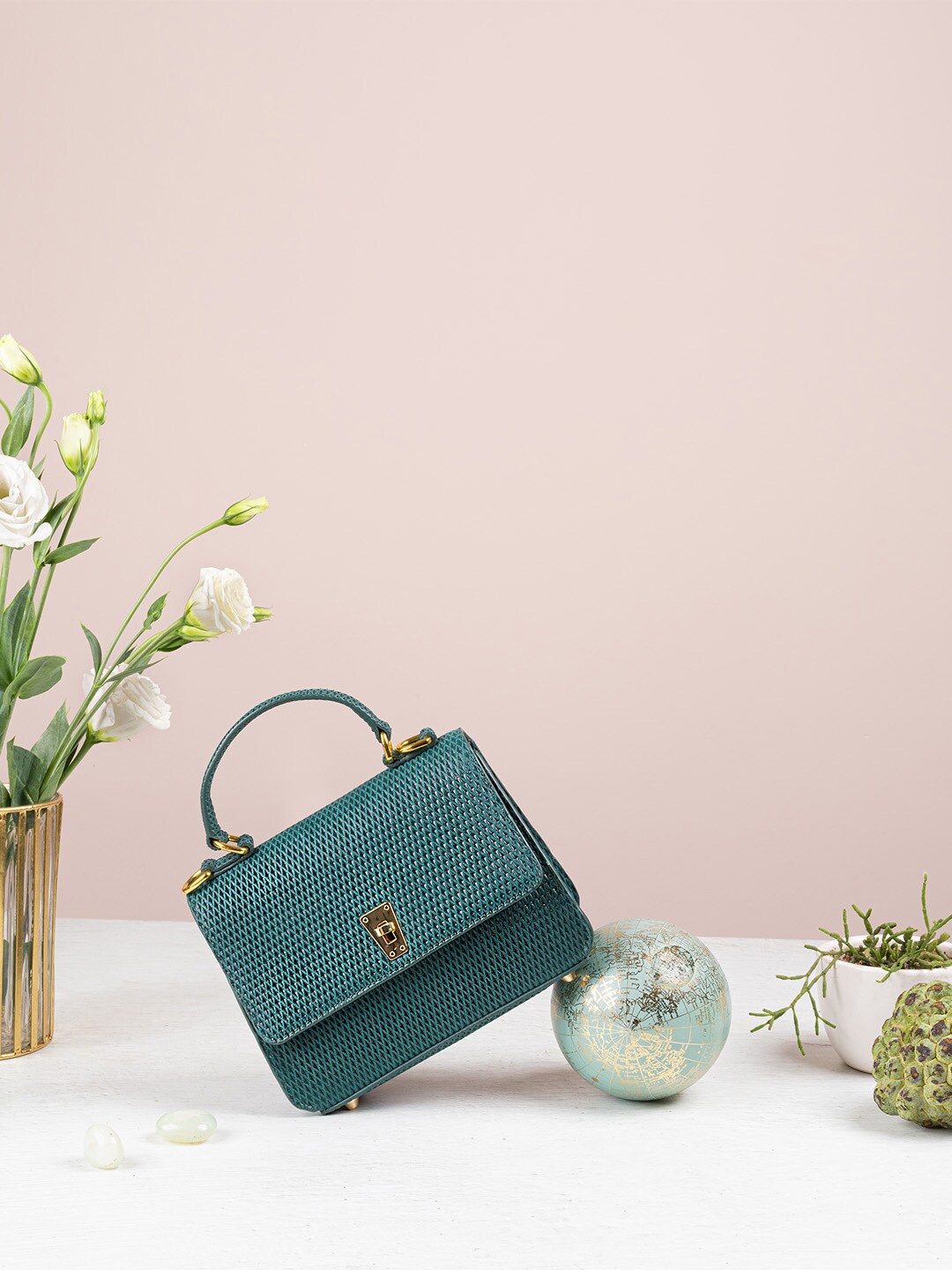 

The Leather Garden Victoria Textured Leather Structured Satchel, Green