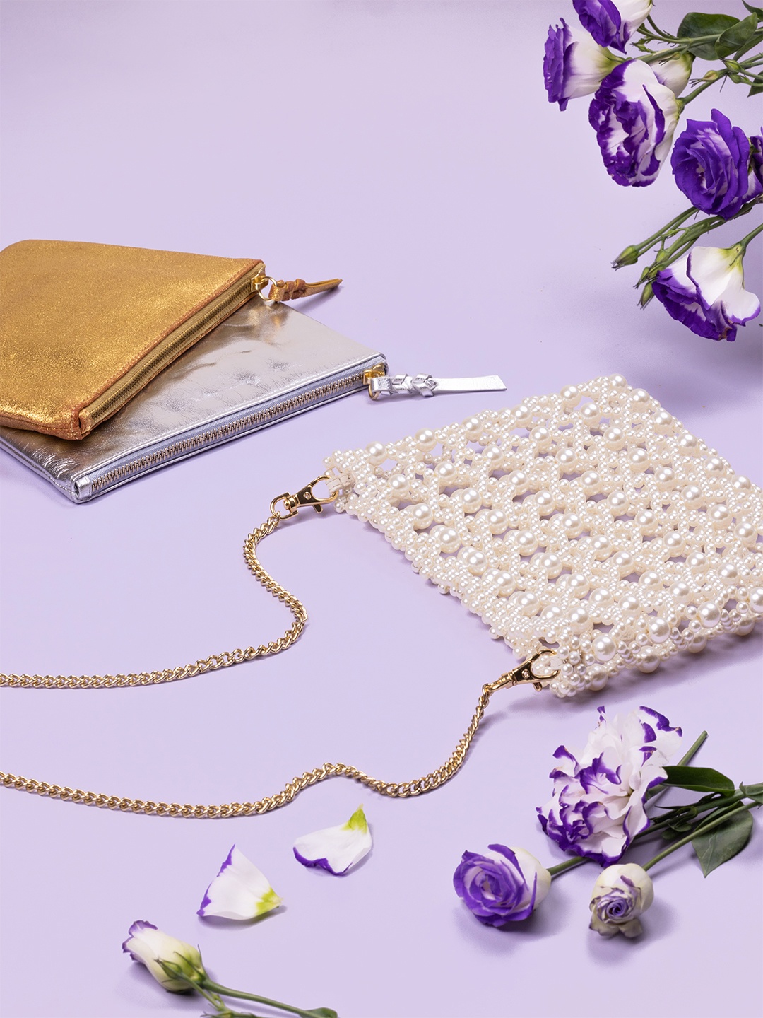 

The Leather Garden Embellished Leather Structured Handheld Bag, White