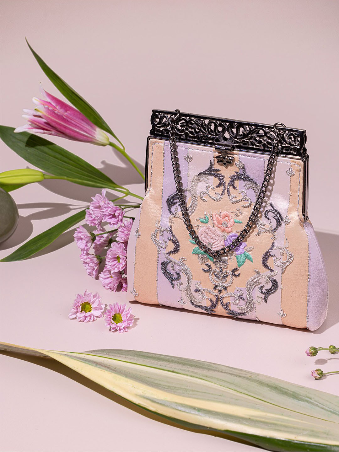 

The Leather Garden Embellished Leather Potli Clutches, Gold