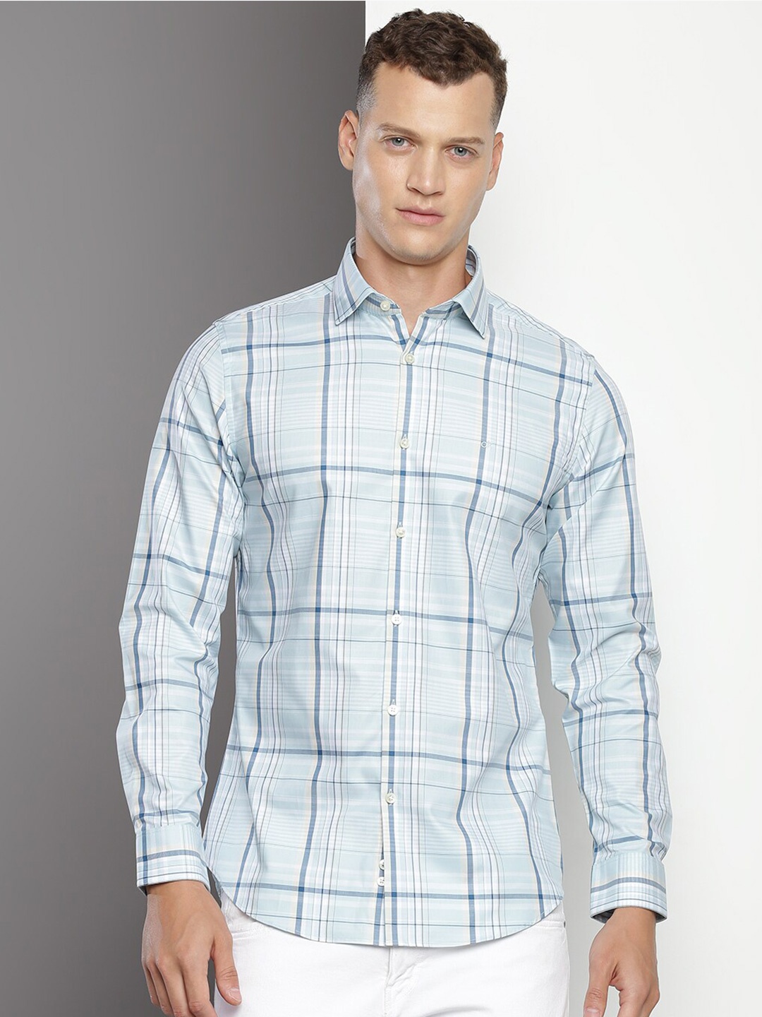 

Calvin Klein Jeans Slim Fit Checked Cotton Casual Shirt, Blue